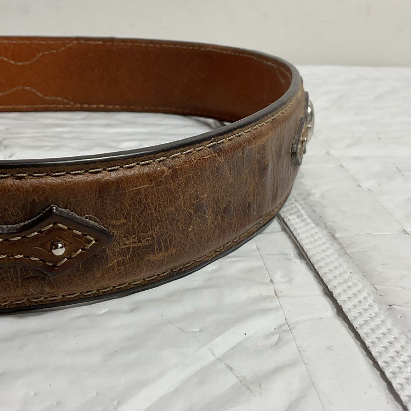 Nocona Brown Ostrich Print Basketweave Studded Leather Western Cowboy Belt SZ 34