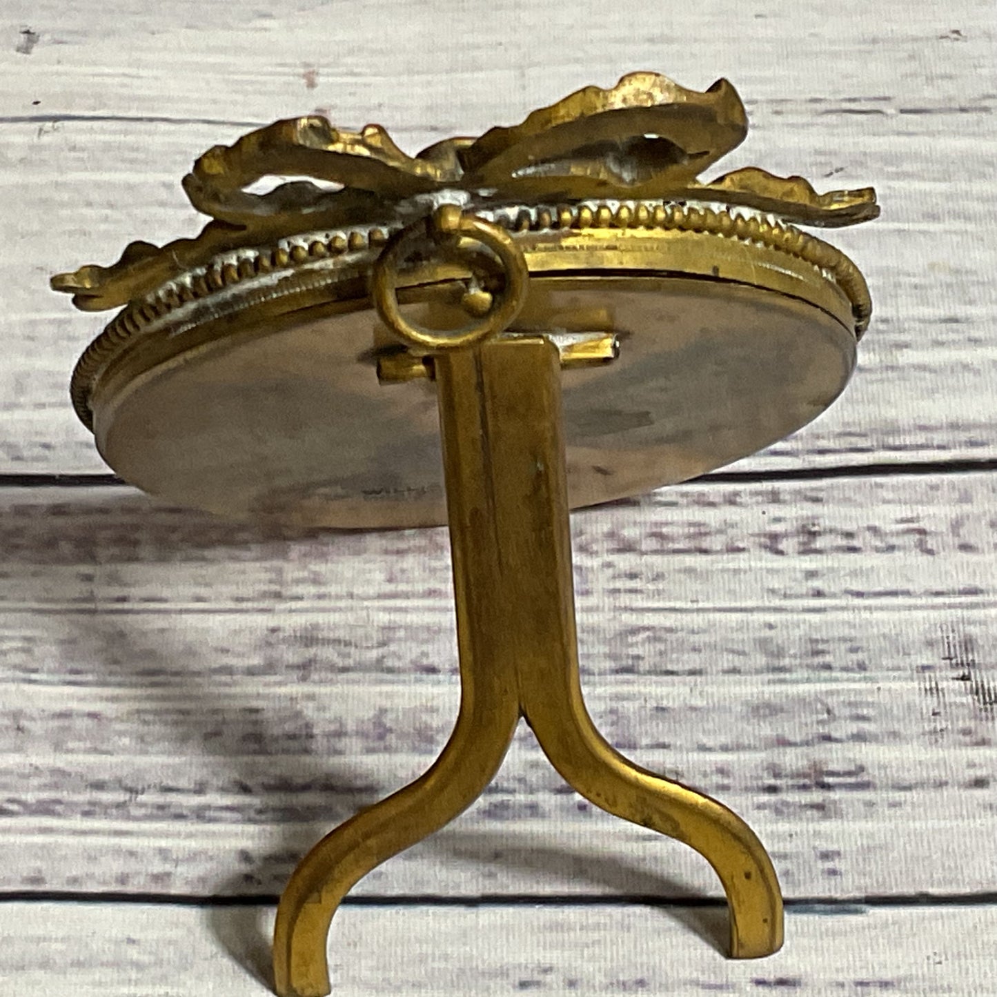 Signed ANTIQUE Miniature Portrait of Child w/ William Schaus Brass Gilded Frame