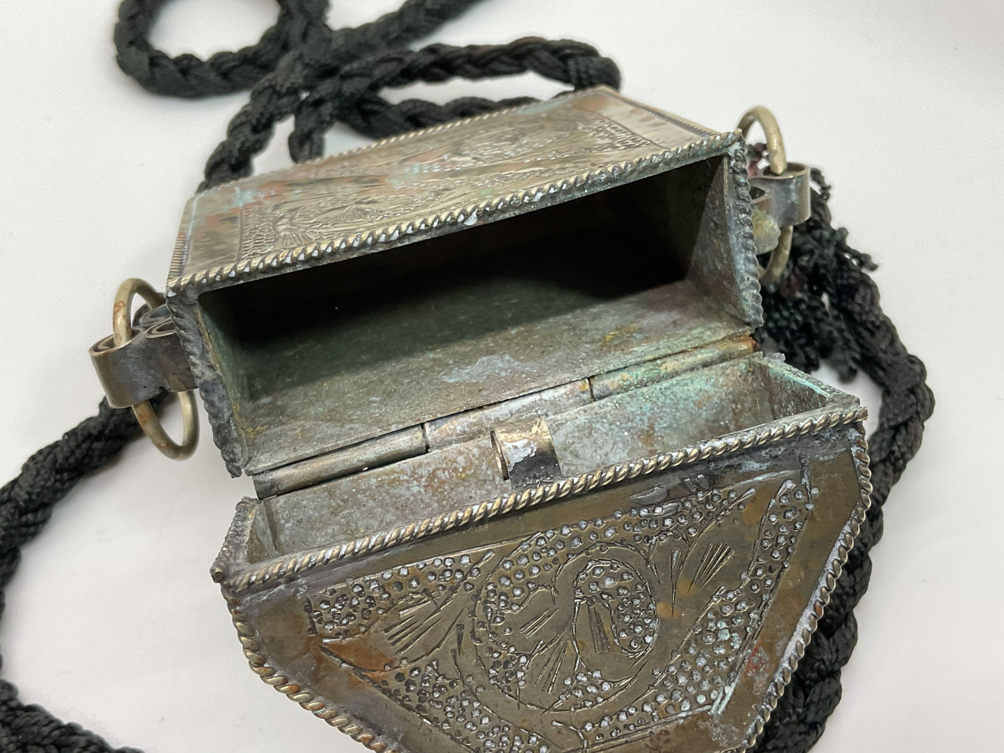 VTG./ANTIQUE Silver Tone Quran, Amulet Box, Hirz, Talisman Box- 3.25" x 2.25"