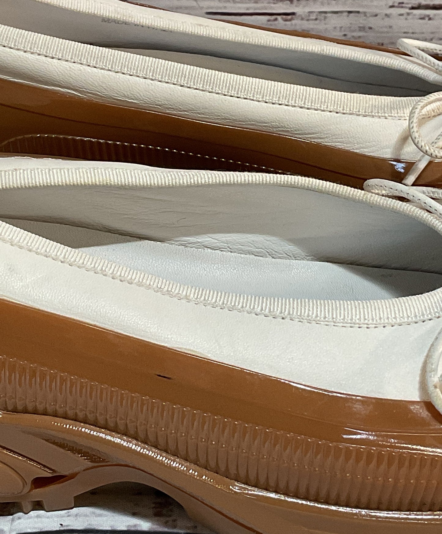 Burberry Leather Linford Rubber Platform Ballet Flats White 8.5