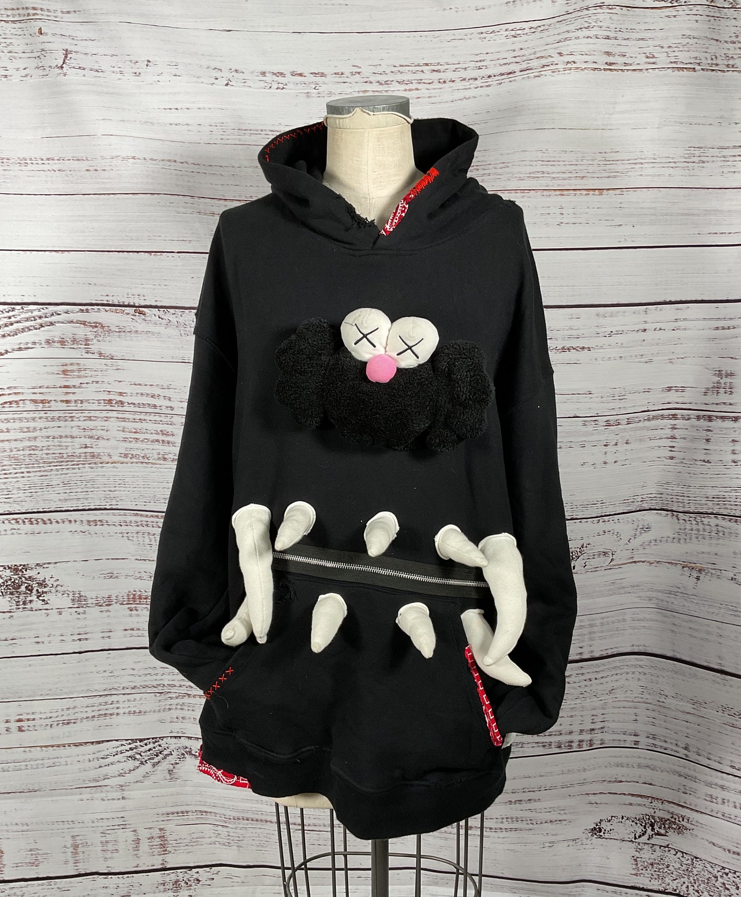 Cool Dust of Gods X Kaws Black 1 of 1 Distressed Stuffy Hoodie - Size Large