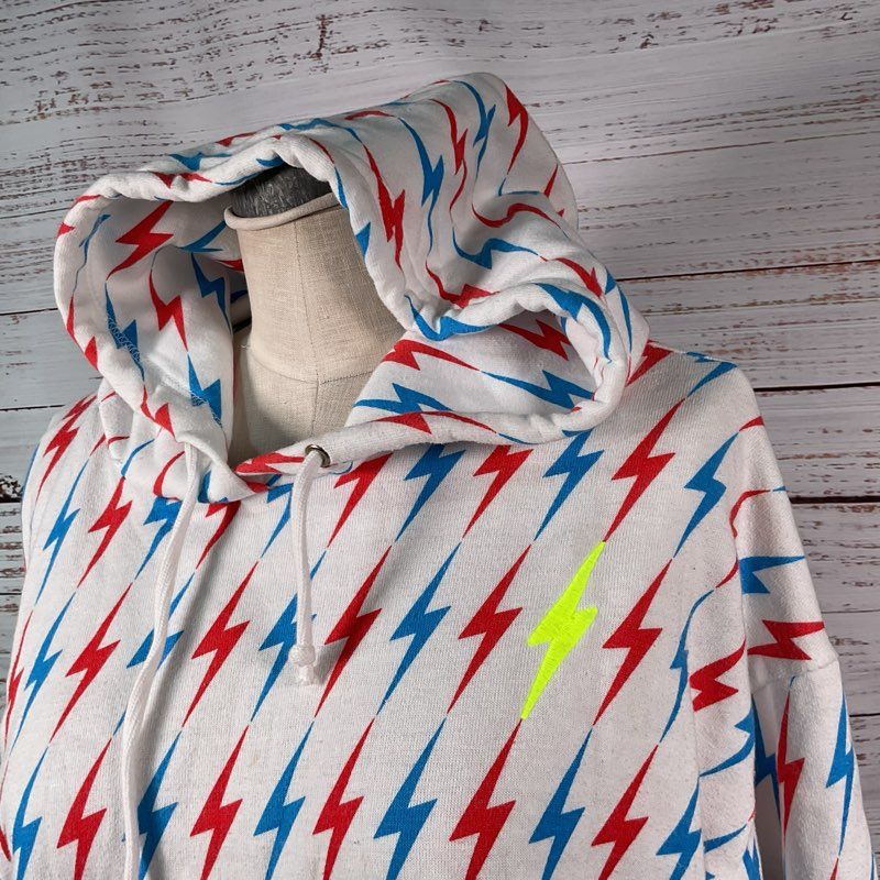 AVIATOR NATION Men's/ Unisex White Bolt Logo Embroidered Bolt Hoodie- SZ M