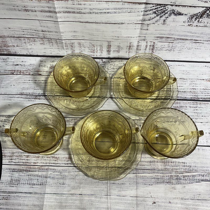 Vtg. Federal Glass Patrician Amber 8 Pc. Depression Era Tea Set