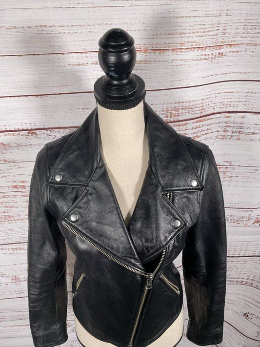 Women's Levi's MOTO Black Faux Leather Biker Jacket Size XS
