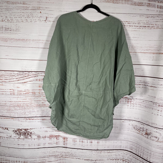 Oska Green Linen Long Sleeve Poncho Style Blouse Top Shirt - Size 2