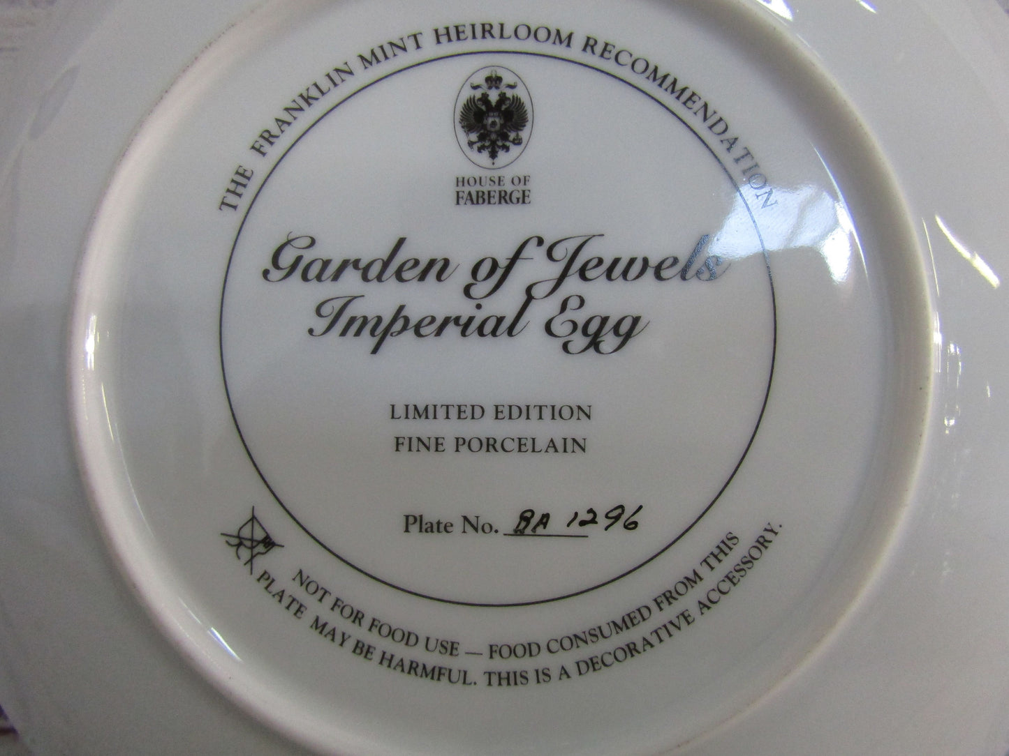 Franklin Mint House of Faberge Garden of Jewels Imperial Egg Plate