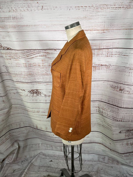 Vintage Bernard Zins 100% Silk Orange Suit Jacket Size 10 Made in France