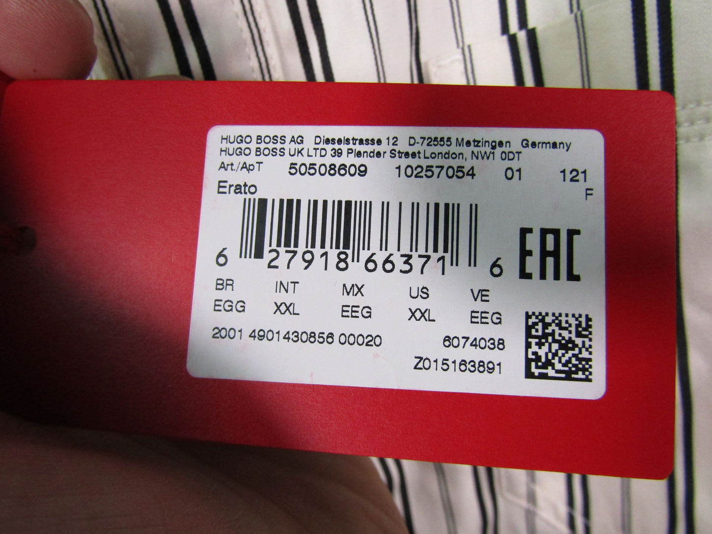 Hugo Boss Men's Off White Striped Long Sleeve Cotton Blend Shirt Size XXL