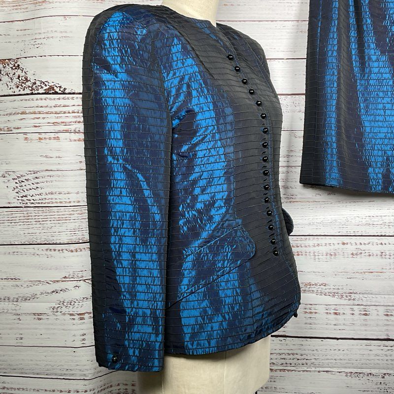 VTG. VICTOR COSTA Women's Satin Blue Skirt Suit- SZ 14