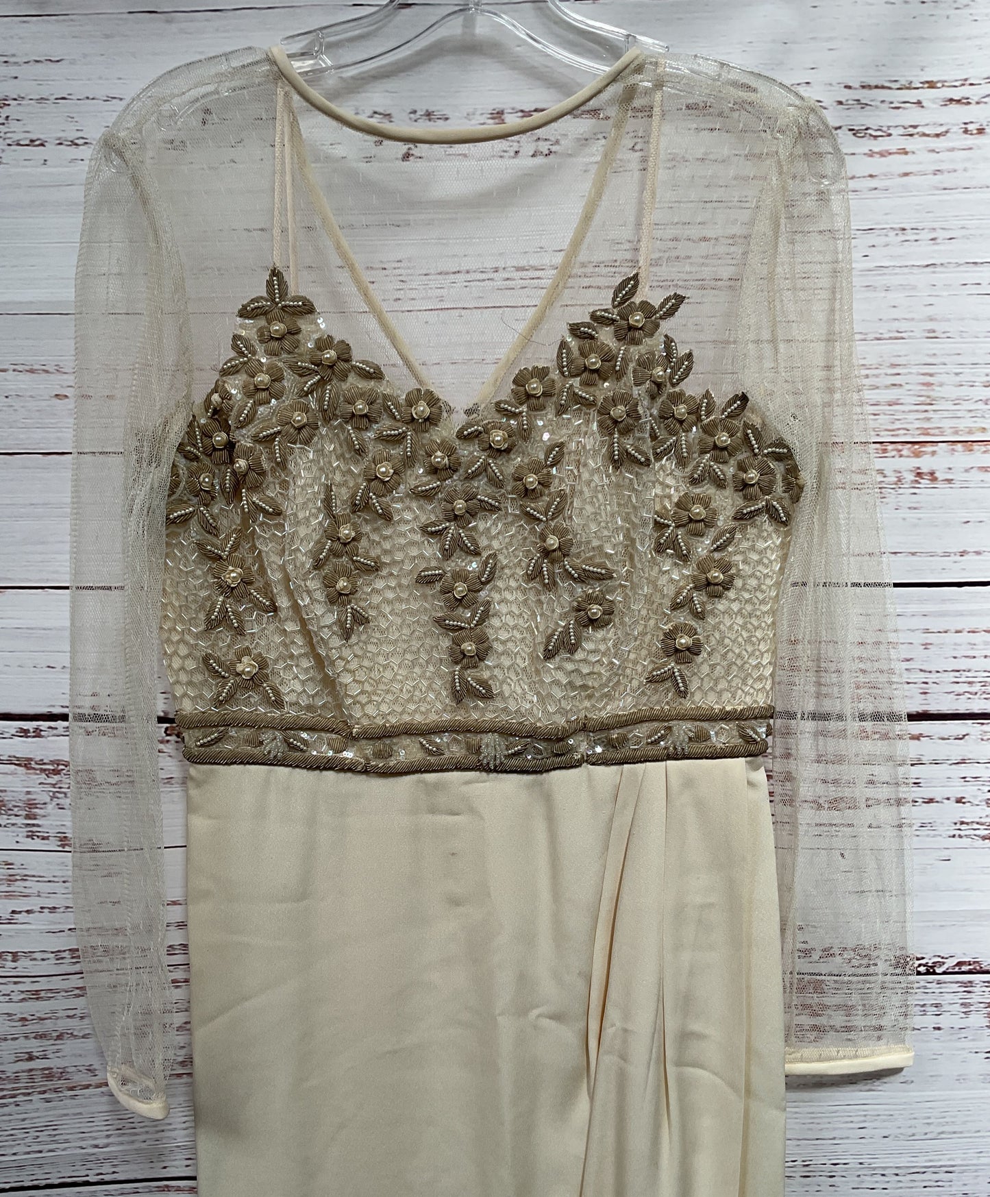 Rina Di Montella Women's Off White Faux Pearl Accent Dress Size 6