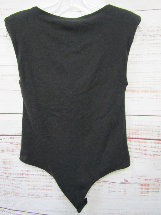 Steve Madden Women's Black V-Neck Bodysuit With Shoulder Pads Size L