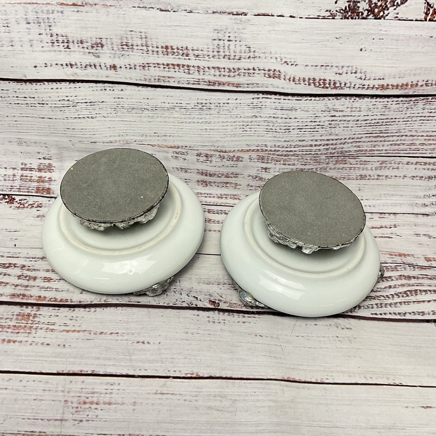 White Ceramic Silver Tone Roses Eden Candle Holders Pair of 2 Made in Italy