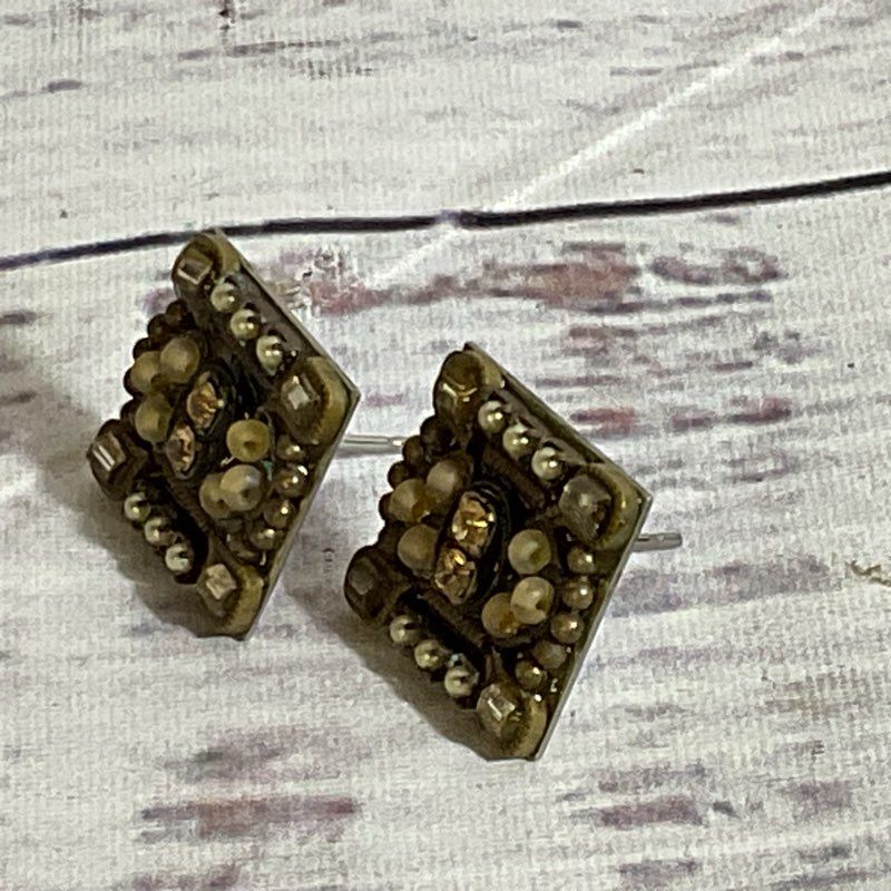 AYALA BAR Silver Tone & Rhinestone .5" Square Earrings (NO BACKINGS)