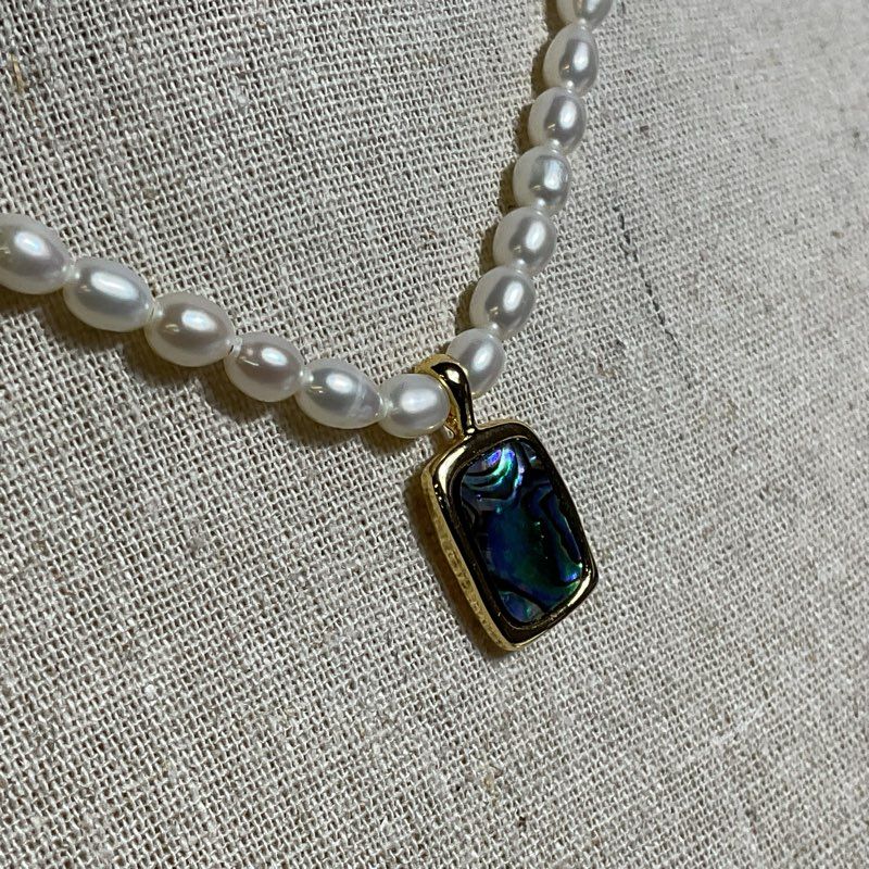 Gold Tone Abalone & Pearl 16" Necklace