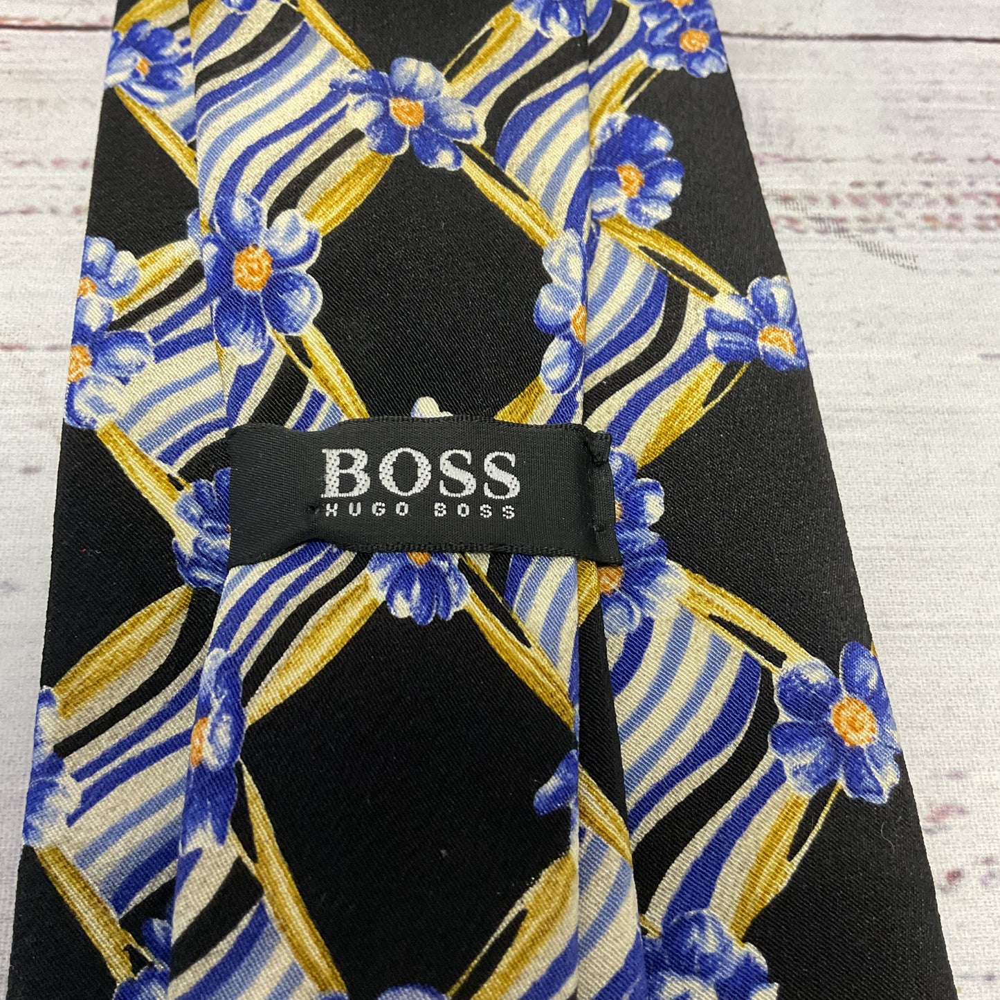 Hugo Boss Black Blue Floral Flowers 100% Silk Tie - Size 58"L 4"W