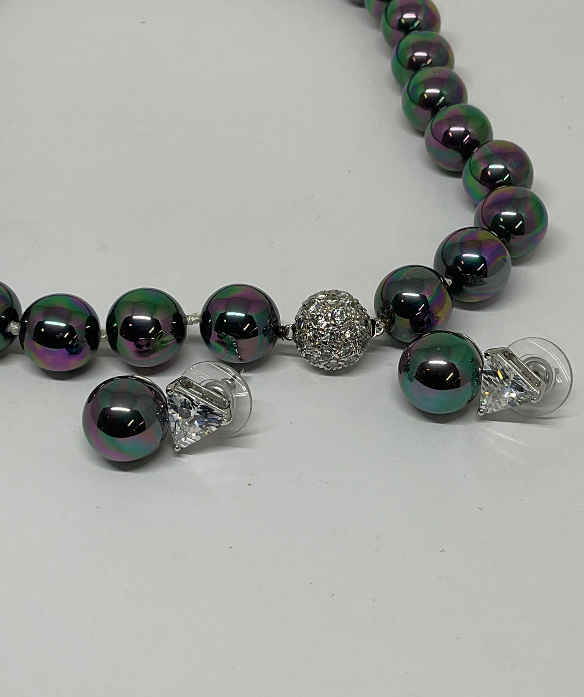 DR Sterling Silver Clasp Glass Beaded Necklace & Stud Earrings Set