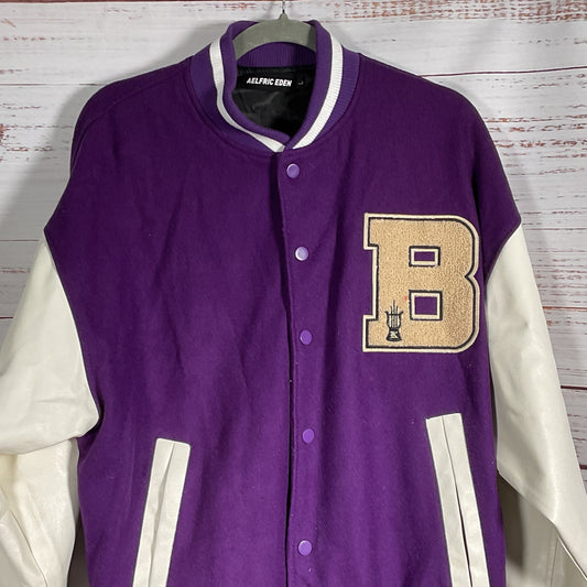AELFRIC EDEN Men's Purple Bone Accent Bomber Jacket- SZ L