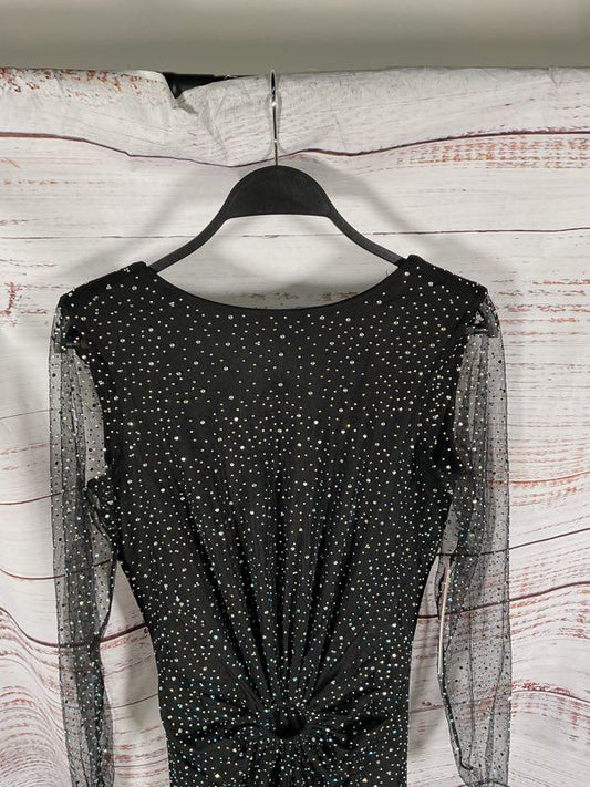 NEW Aqua X Wicked Embellished Twist Maxi Dress Size XS In Black Rhinestones