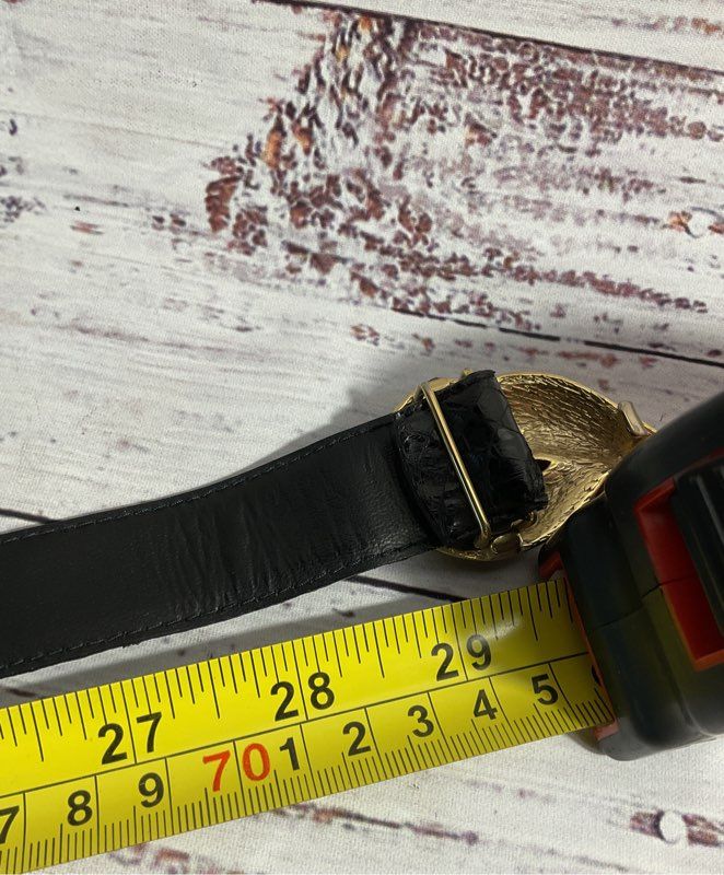 Vintage Dame Genuine Snake Skin Belt Woman S Small Black Gold Tone Buckle 29"