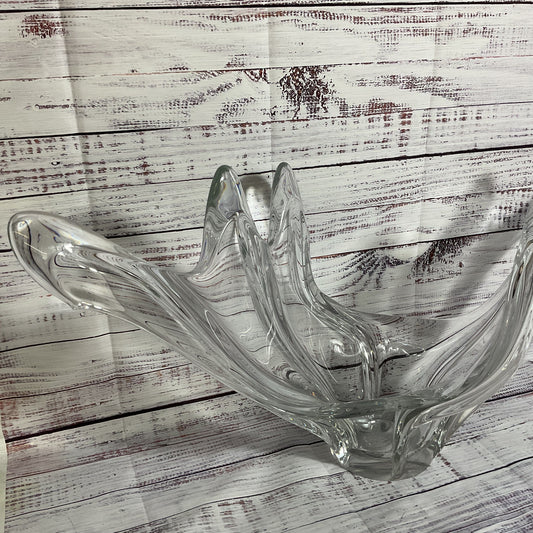 VTG. COFRAC ART VERRIER Large Heavy Decorative Wave Centerpiece Bowl- 12" x 27"