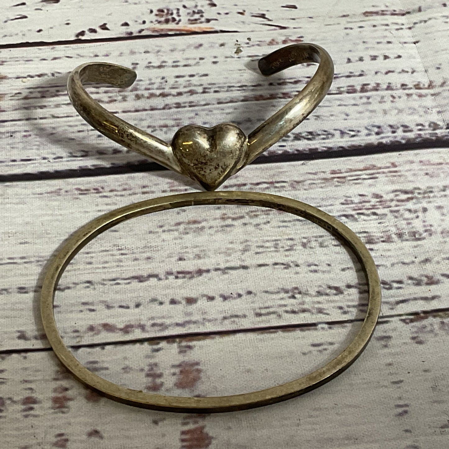 TAXCO MEXICO Sterling Silver Bangle & Heart Cuff Bracelets- 33.51g