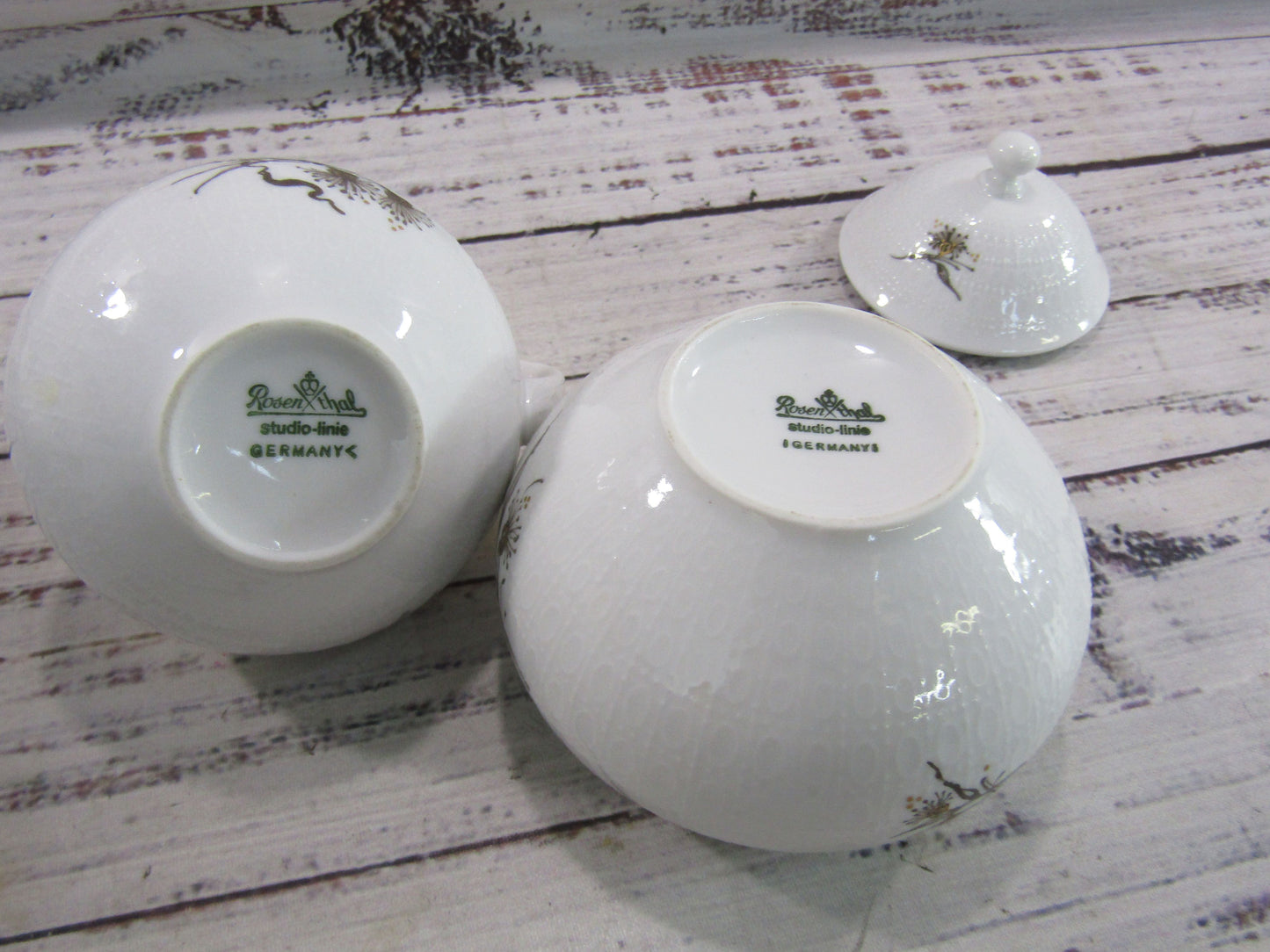 Rosenthal Basquette Bjorn Wiinblad White Porcelain Cup Saucer Creamer Sugar Bowl