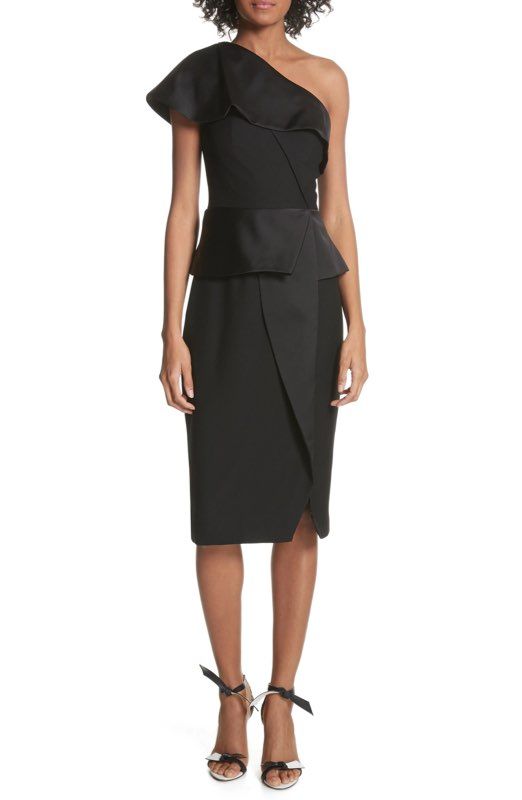 NEW Ted Baker One Shoulder Peplum Pana Sheath Dress Size 5 Black