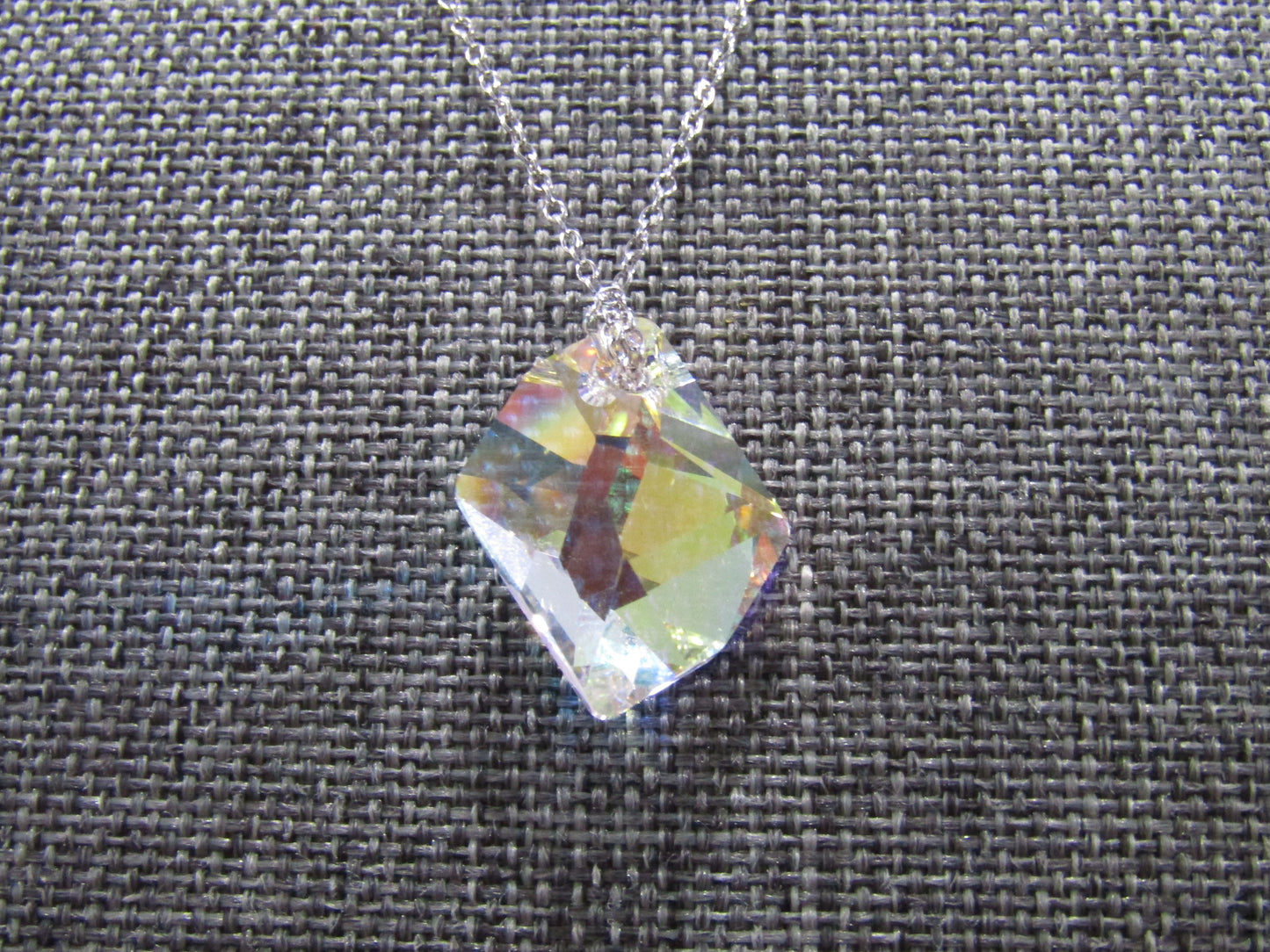 Sterling Silver Rolo Chain Aurora Borealis Crystal Pendant Necklace