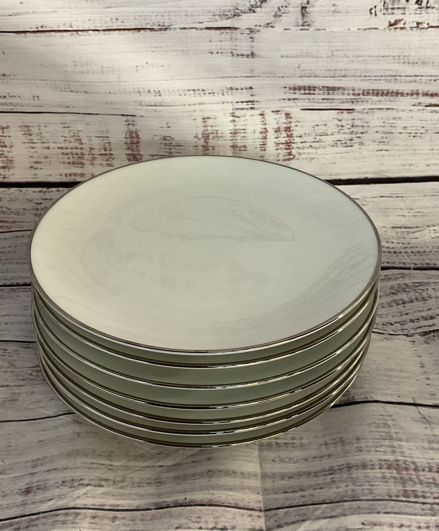 Noritake Porcelain Platinum Trim Set of 7 Bread Plates White