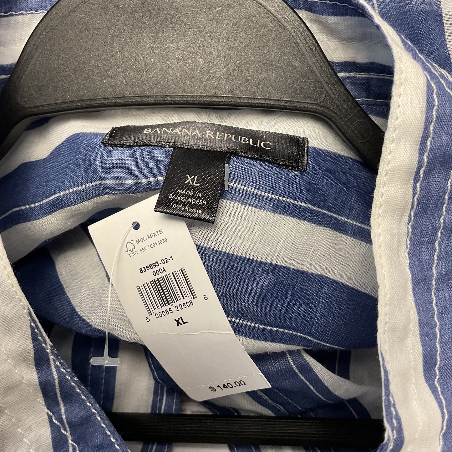 Banana Republic Blue White Stripe Ramie Waist Tie Shirt Dress - Size XL New