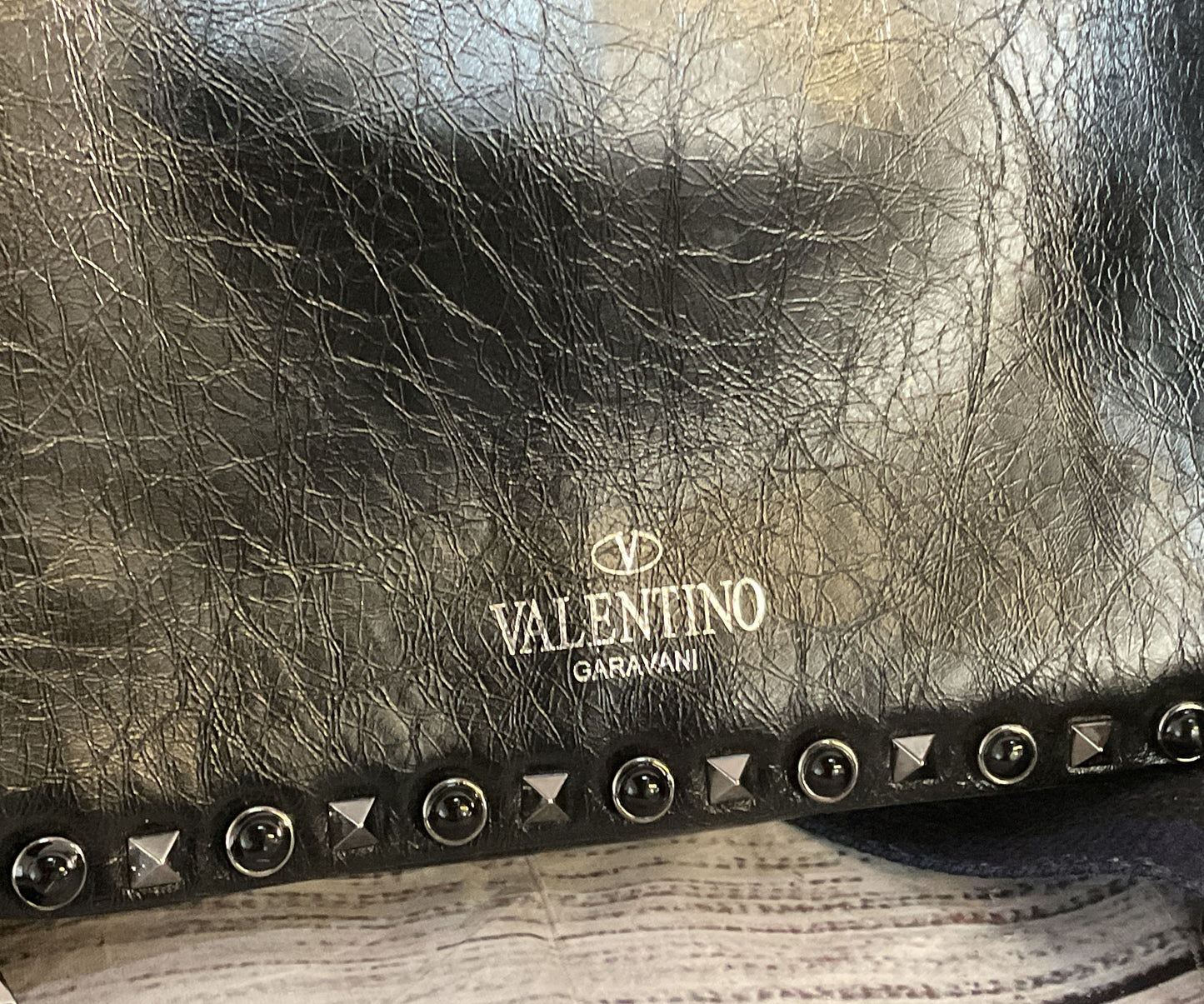 Valentino Leather Rolling Rockstud Guitar Strap Shoulder Crossbody Bag Black