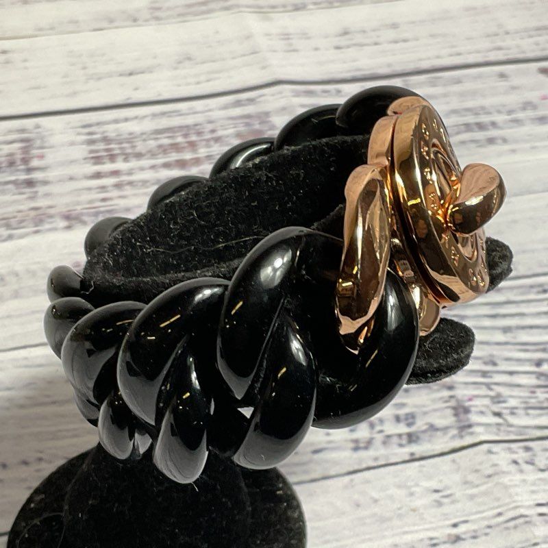 MARC JACOBS Women's Black Resin & Gold Tone Link Bracelet- 7"
