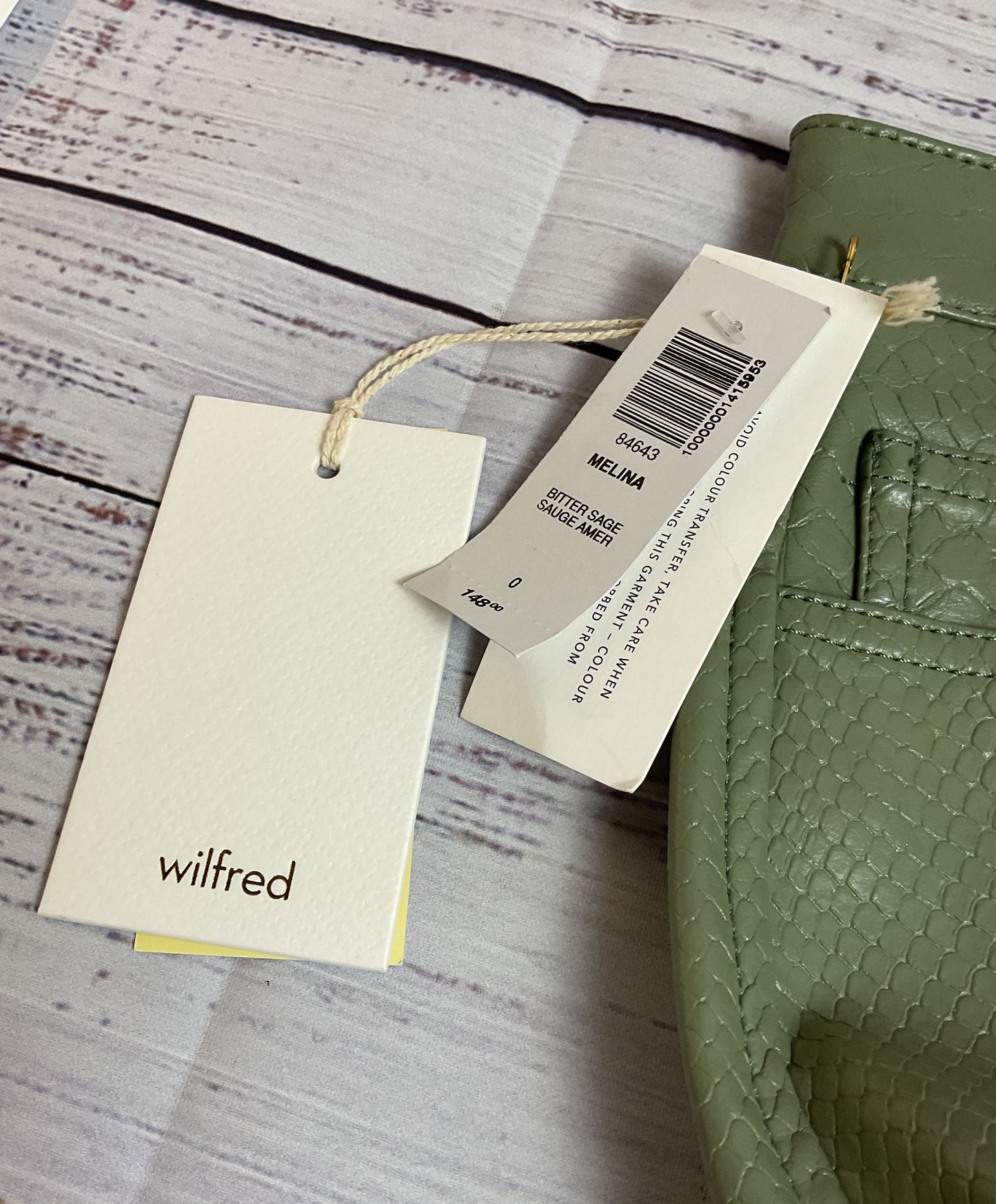 Wilfred Butter Sage High-Rise Straight Leg Faux-Croc 'Melina' Pant - Size 0 NWT
