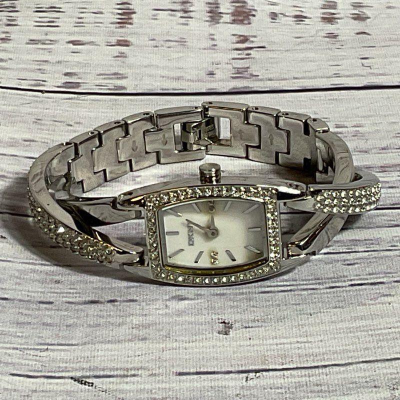 DKNY Women's Silver Tone Rhinestone Stainless Watch- 5.75"