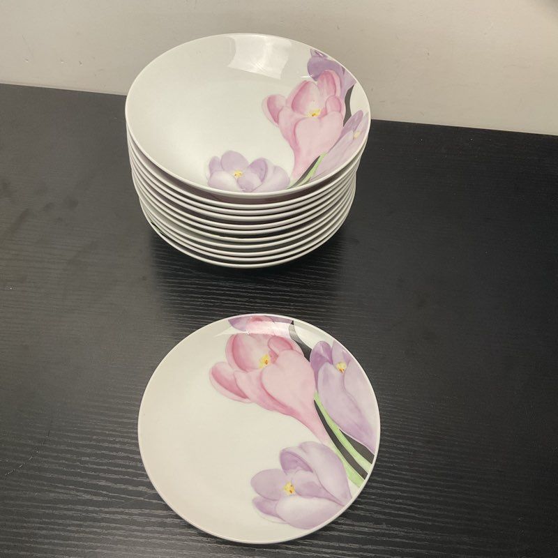 Mikasa Vouge L1052 Ceramic Purple Pink Floral Print Bowls Dish 7.5" 7" Set Of 7