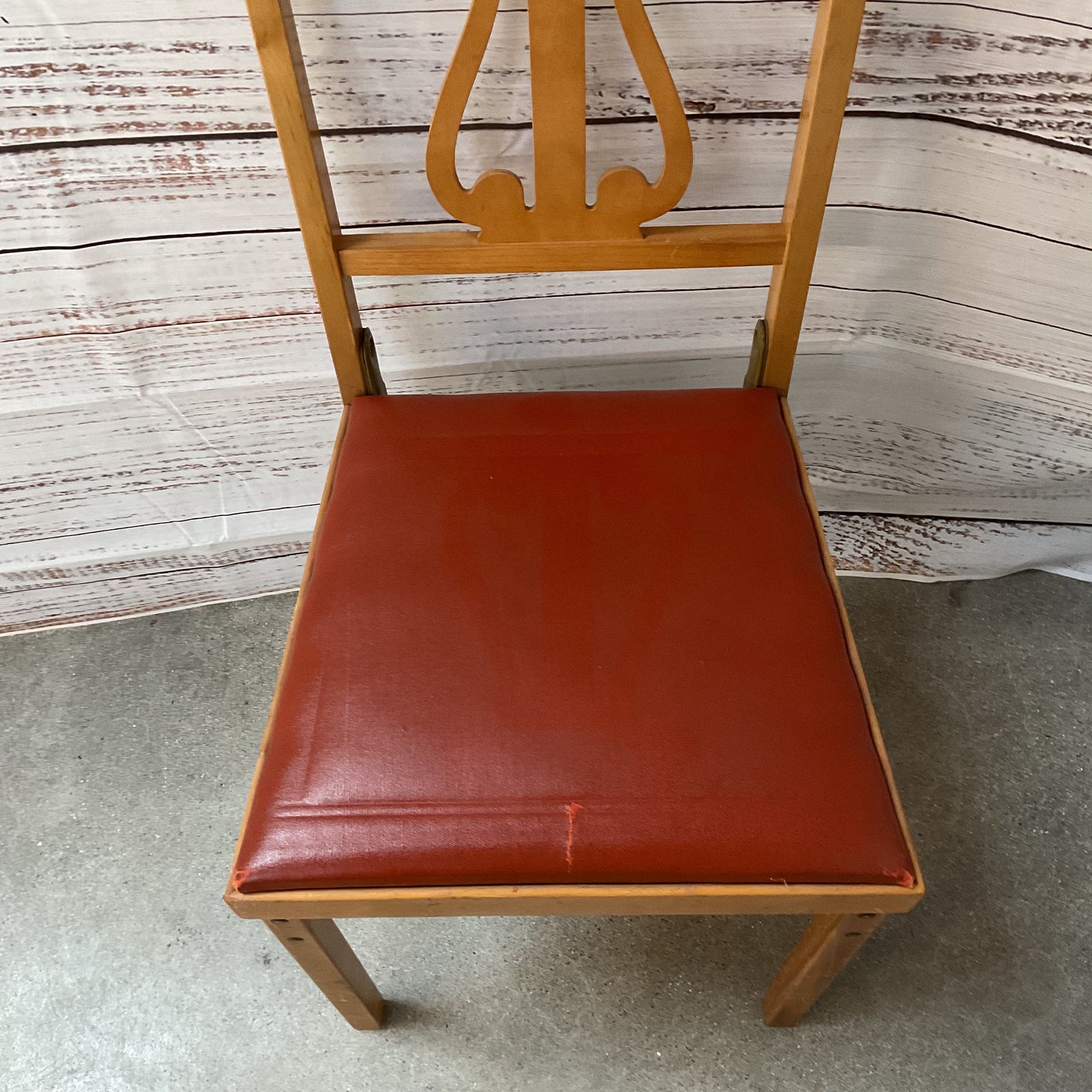Leg O Matic Mid Century MCM Portable Coral Red Wood Folding Chair 2/4