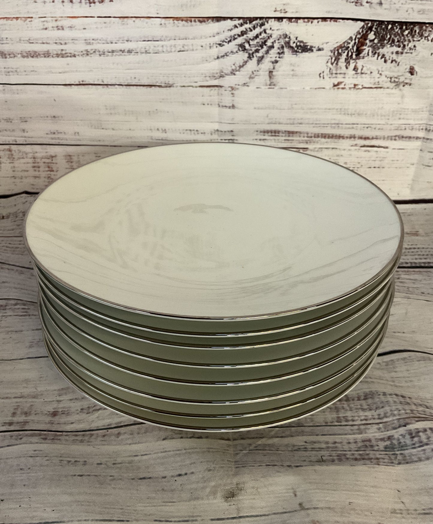 Noritake Porcelain Platinum Trim Set of 8 Salad Plates White