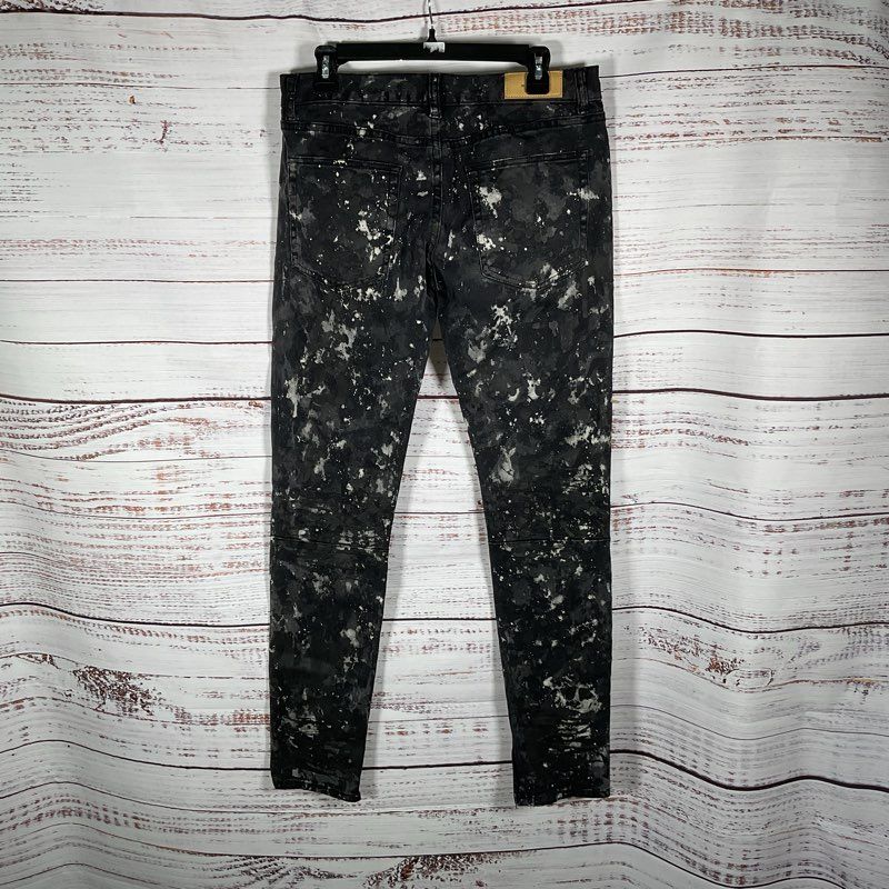 MNML Black Paint Splatter Ripped Distressed Denim Skinny Jeans Men's Size 31