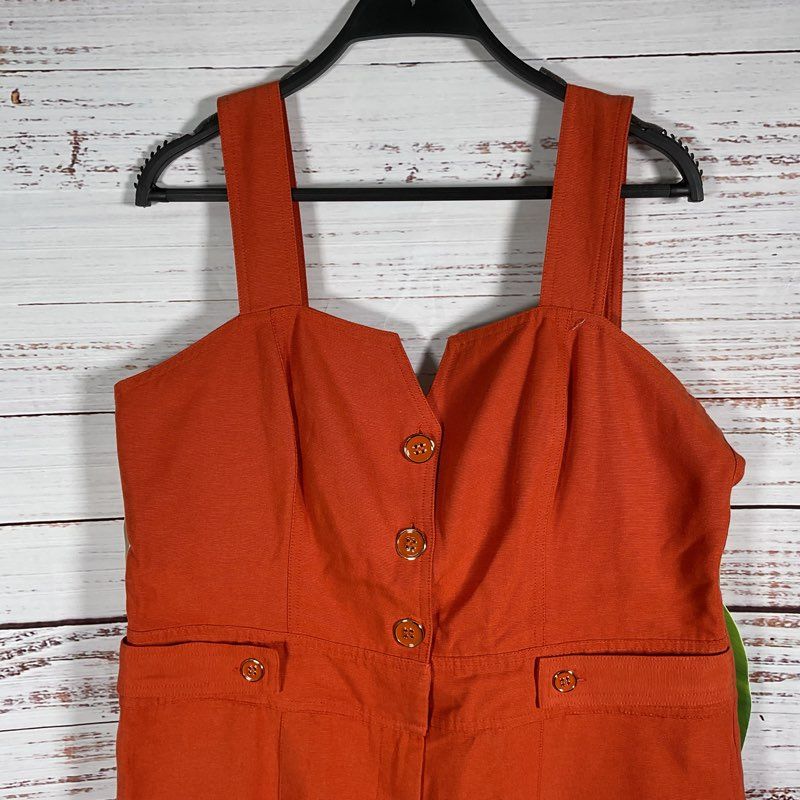 NWT Farm Rio Deep Orange Denim Button Up Dungaree Overall Jumpsuit Size XL