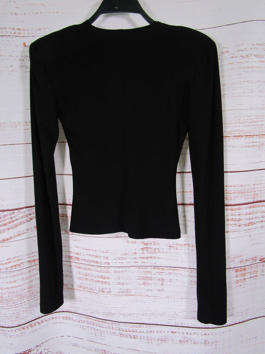 Norma Kamali Women's Black Shoulder-Pad Crewneck Top Size XXS