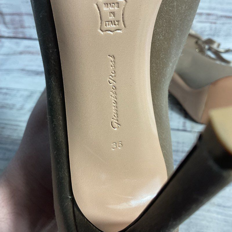 Gianvito Rossi Champagne Gold Satin Open Toe Ribbon Lace Stiletto Heel Women 36