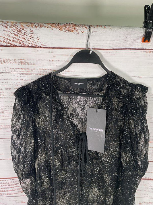 NWT The Kooples Paris Women's Sheer Sparkling Glitter Dress Size 1 Black Silver