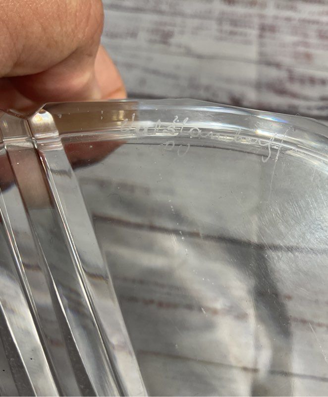 Cut To Clear Glass Crystal Val St Lambert Signed Oval Pointed Bowl 9"