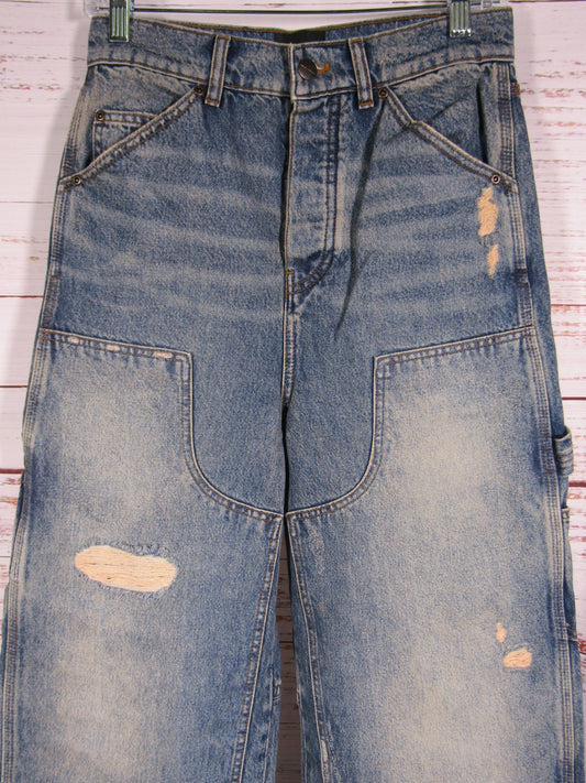 Marc Jacobs Women's Blue Distressed Grunge Oversized Carpenter Jeans Size 24