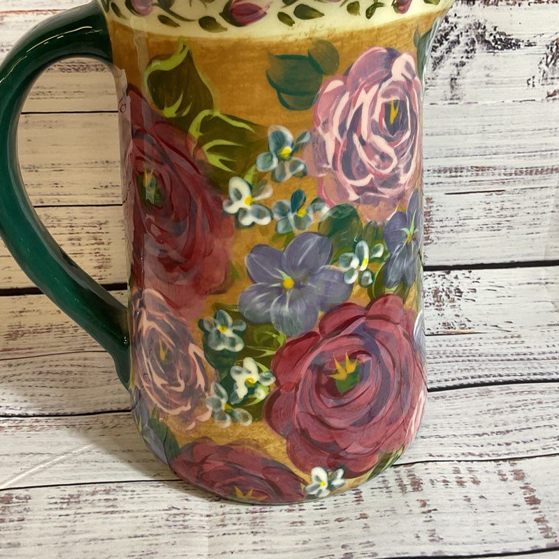 LESAL Ceramics Handcrafted Floral Pitcher- 8.5"