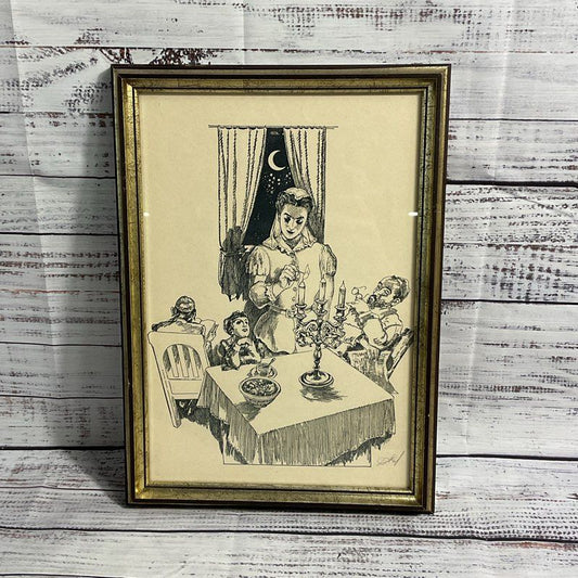 VTG. Saul Raskin Judaica Lithograph Print w/ Unknown Signature, Framed