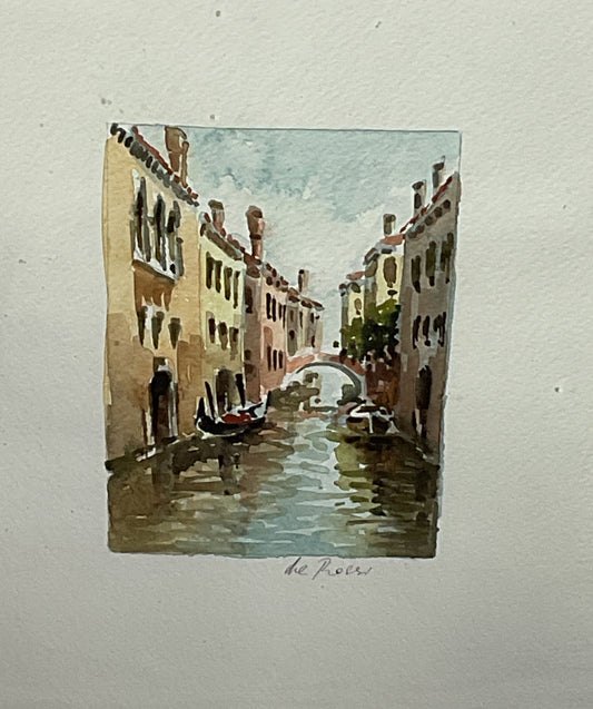 Venice Canals Impressionist Watercolor Framed Painting Signed By De Rossi