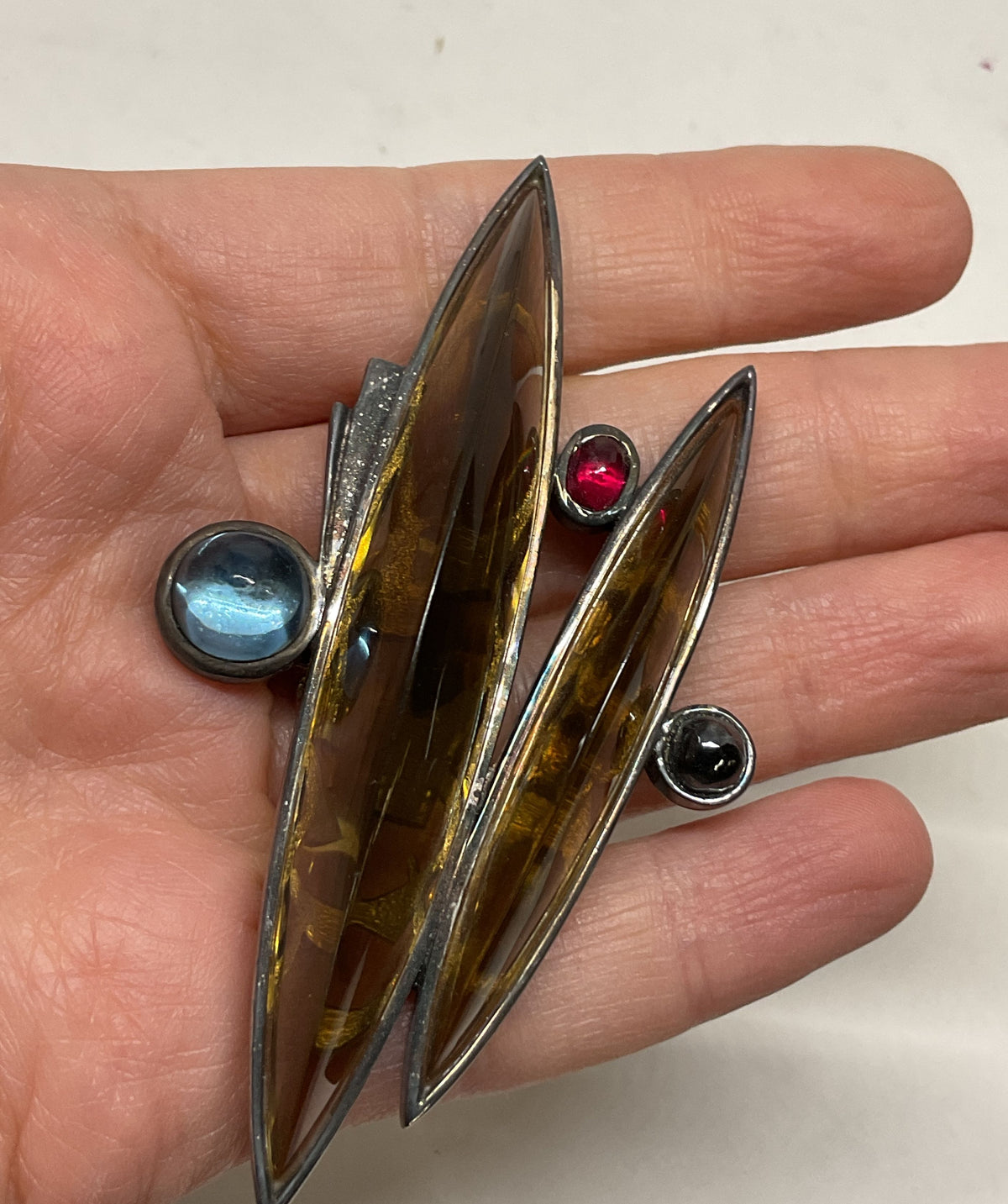 SEAN HILL Sterling Silver Large Pendant Resin with Blue Topaz & Ruby