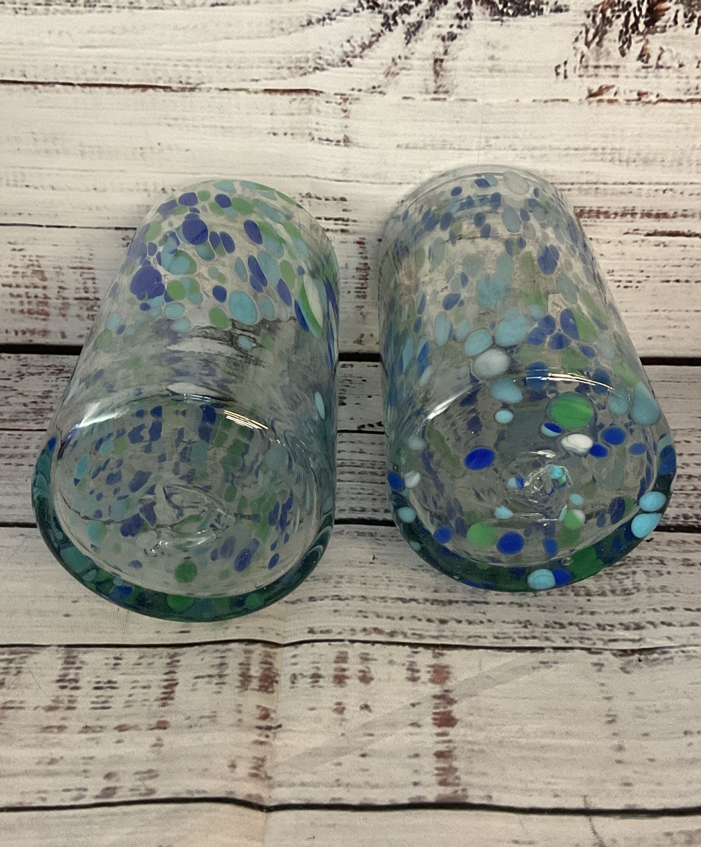 Modern Hand Blown Speckled Mexican Drinking Glasses Lot of 2 Multicolor