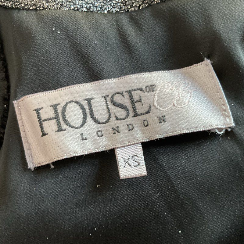 HOUSE of CB London Women Black Glitter Ruched Pleated Low V-Neck Dress- SZ XS